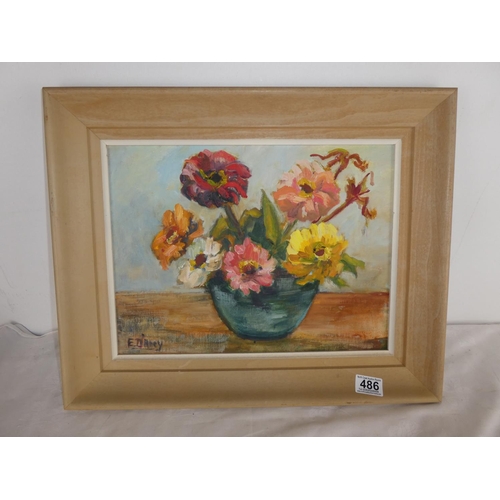 486 - A framed oil painting 'Flowers' signed Elsie D'Arcy