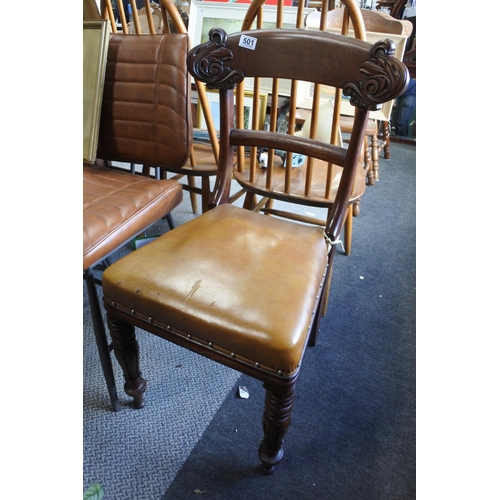 501 - A stunning pair of antique mahogany hall chair with scroll detail.