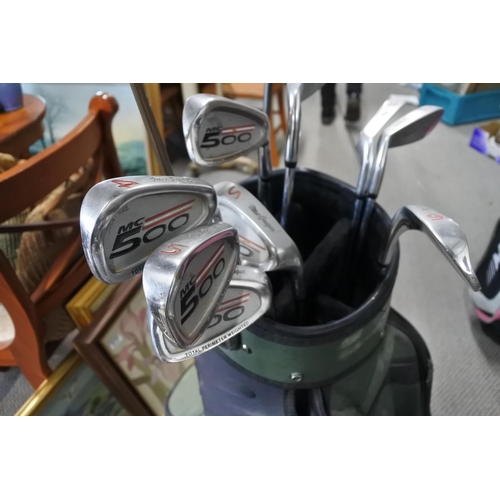 509 - A set of golf clubs to include a King Cobra 12 diver and MG No 5 driver also MG 500 irons number 3, ... 