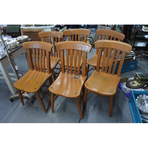 524 - A stunning set of six antique Irish Vernacular dining chairs in original orange paint.