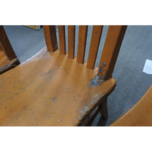 524 - A stunning set of six antique Irish Vernacular dining chairs in original orange paint.