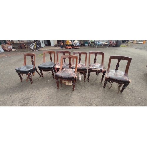 3 - A set of 7 antique chairs with decorative carvings for restoration.