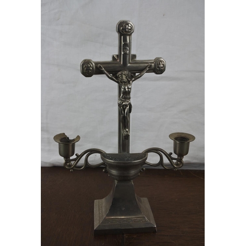 64 - A German vintage metal holy water crucifix. (a/f)