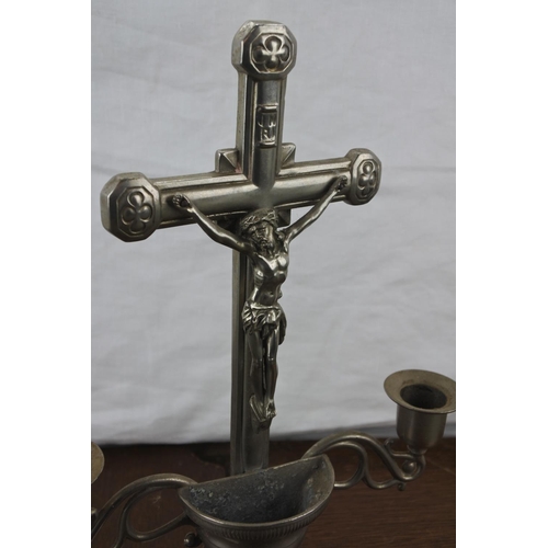 64 - A German vintage metal holy water crucifix. (a/f)