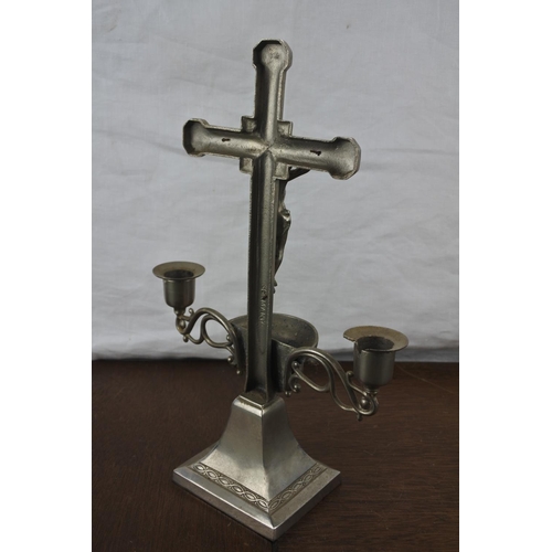 64 - A German vintage metal holy water crucifix. (a/f)