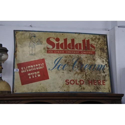 70 - A large vintage enamel sign 'Siddalls Ice Cream Company Limited'. (Measuring 88x58cm).