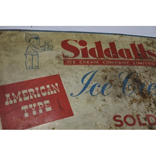 70 - A large vintage enamel sign 'Siddalls Ice Cream Company Limited'. (Measuring 88x58cm).