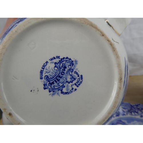 531 - 3 decorative pieces of blue & white willow pattern items to include Spode & Burleigh Ware.