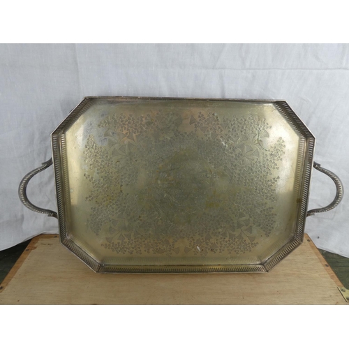 535 - A large silver plated tray. (Measuring 58x33cm).