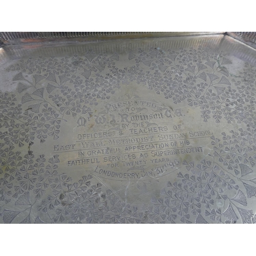 535 - A large silver plated tray. (Measuring 58x33cm).