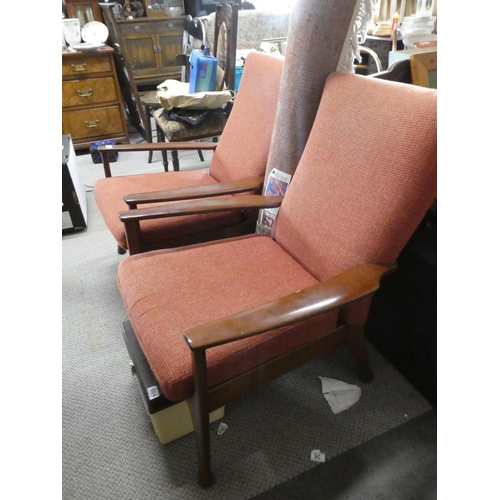599 - A stunning pair of vintage/ Mid Century Parker Knoll Armchairs (Model 988/1023), in original red uph... 