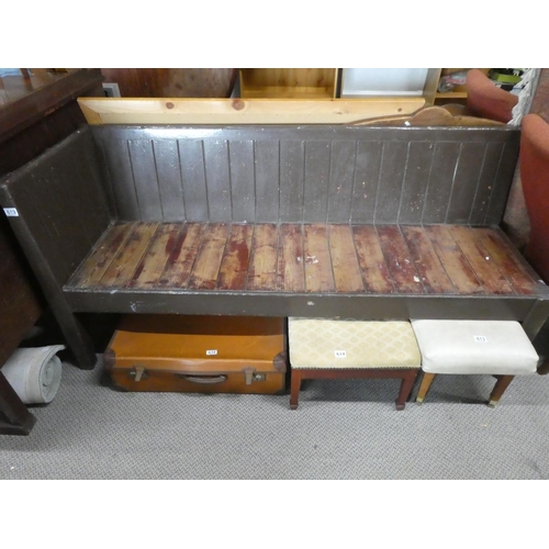 619 - A stunning antique Irish Vernacular bench/ pew with arm to one side. (Measuring 176x60x84cm).