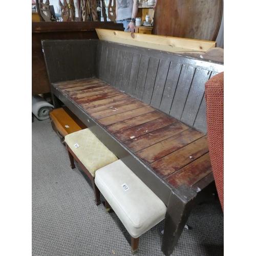 619 - A stunning antique Irish Vernacular bench/ pew with arm to one side. (Measuring 176x60x84cm).