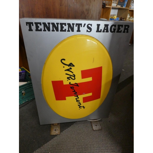 622 - A large double sided pub advertising sign, 'Tennent's Lager'.