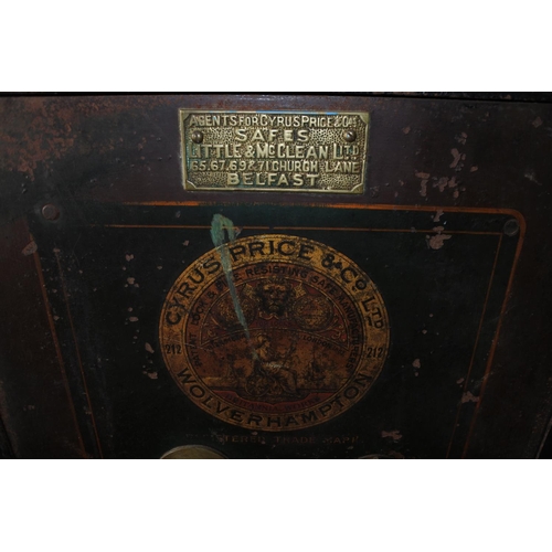 1001 - An antique Cyrus Price & Co safe with key. (Measuring 67x51x55cm).