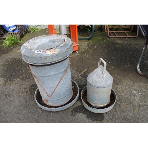 992 - 2 vintage galvanised chicken feeders.