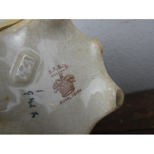 100 - An antique S F & Co 'Royal Devon' lidded biscuit barrel and another antique lidded container.