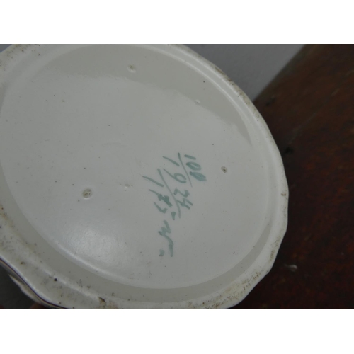 100 - An antique S F & Co 'Royal Devon' lidded biscuit barrel and another antique lidded container.