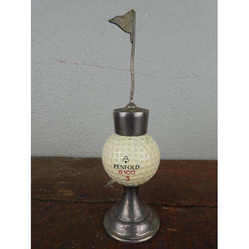 110 - An unusual mounted Penfold golf ball 19th hole cocktail stick holder.