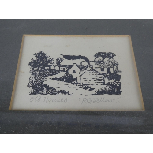 112 - A vintage framed print, 'Old Houses', signed R G Sellar.