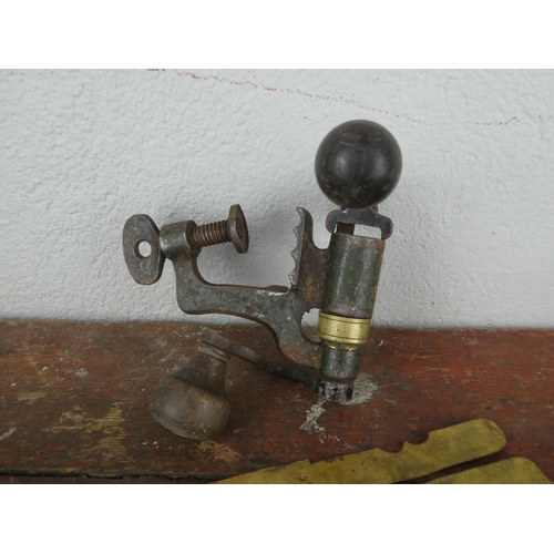 113 - A vintage brass button polishing guard & cartridge loading tool.