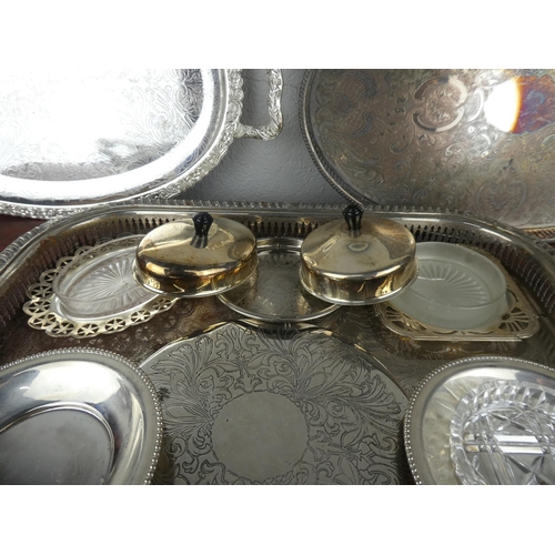87 - A large vintage silver plated serving tray and more.