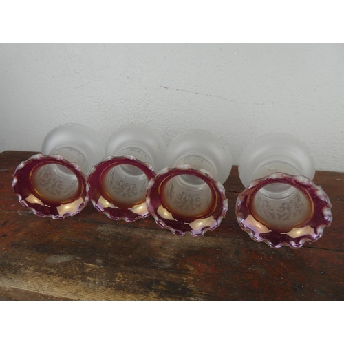 91 - Four antique style glass shades.