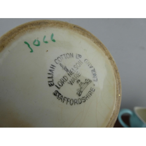 95 - A vintage Elijah Cotton floral jug, a pair of British Anchor blue glaze jugs and more.