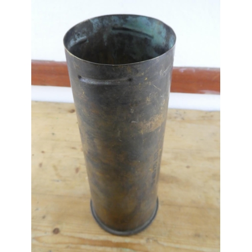 256 - A large brass shell case - GTB 350 cartridge - Lot 02-SDP-07, measuring 32cm tall.