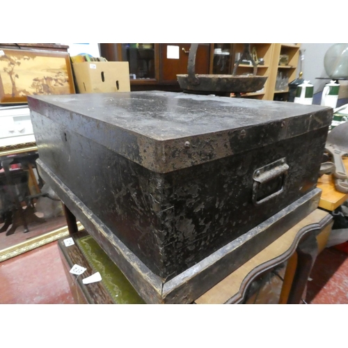 272 - An antique wooden carpenters tool chest/ trunk.