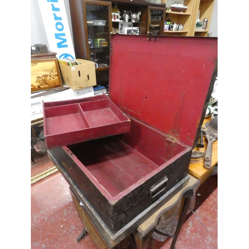 272 - An antique wooden carpenters tool chest/ trunk.