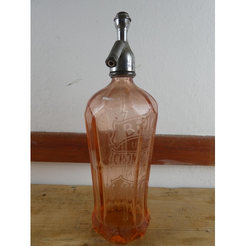300 - An antique Briggs, Belfast coloured glass soda syphon.