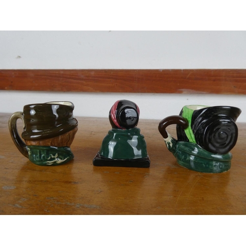 7 - Two miniature Royal Doulton Character jugs and a small Royal Doulton bust.