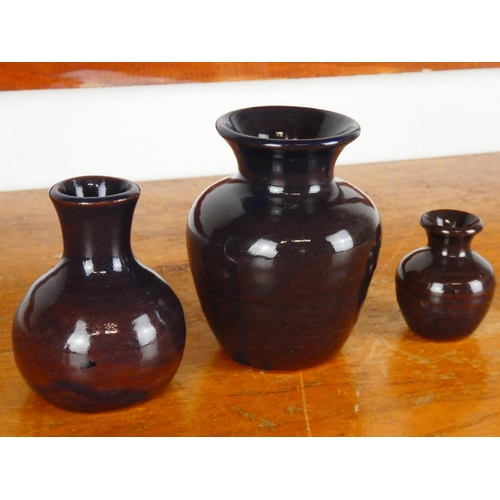 91 - A set of 3 studio pottery vases.