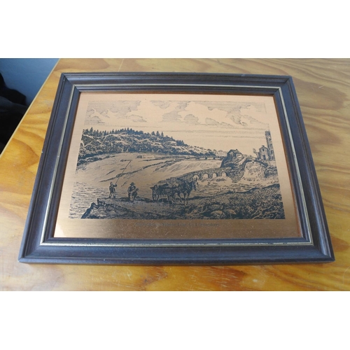 111 - A framed copper plaque, 'The Salmon Leap'