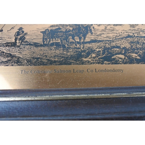 111 - A framed copper plaque, 'The Salmon Leap'