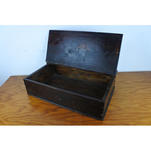 113 - A vintage wooden Teachers Whisky advertising box (stained)