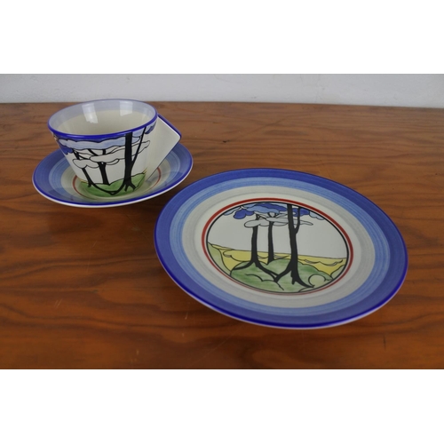 124 - A stunning Wedgwood 'Clarice Cliff' cabinet cup, saucer and plate.