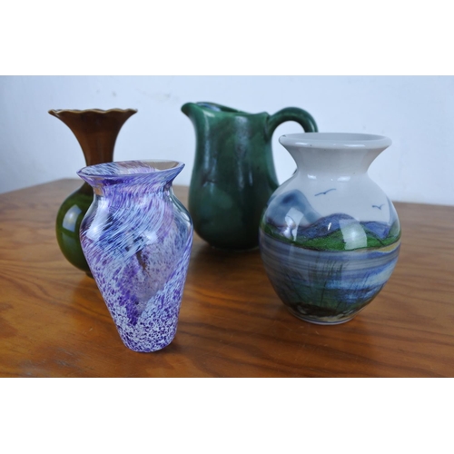 198 - A Highland stoneware pottery vase, a Caithness crystal vase and more.