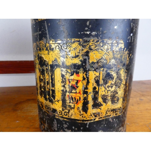 238 - An antique lidded tin container, measuring 41cm tall.