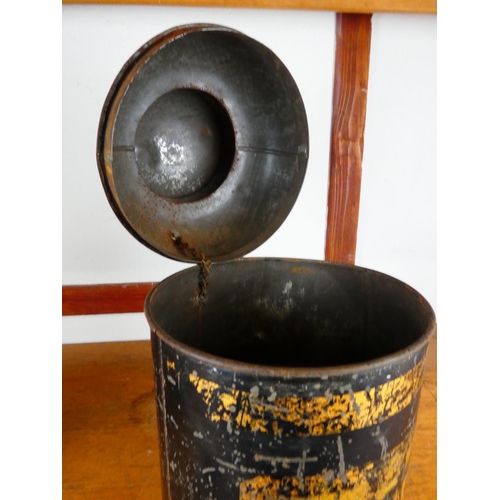 238 - An antique lidded tin container, measuring 41cm tall.