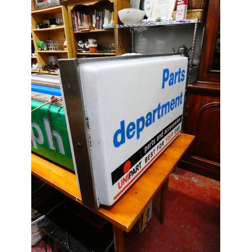 294 - A large double sided 'Parts Department' electric sign (a/f), measuring 83cm X 48 cm X 16cm.