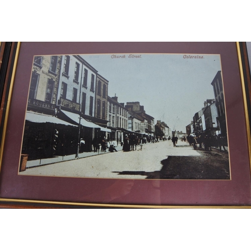 328 - A pair of framed pictures 'Church Street, Coleraine' and 'River Bann & Boat House, Coleraine'.