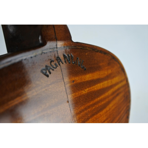 372 - An antique violin stamped to rear, 'Paganini' with bow.