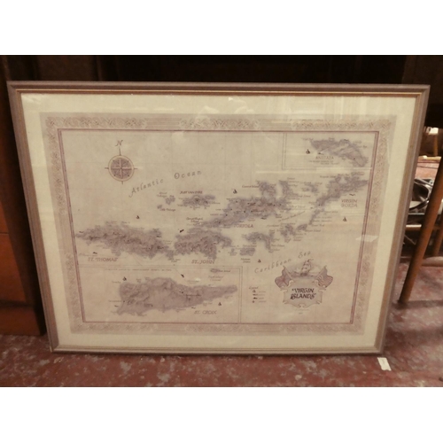 445 - A framed map of the Virgin Islands.