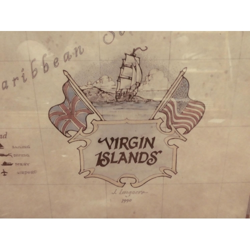 445 - A framed map of the Virgin Islands.