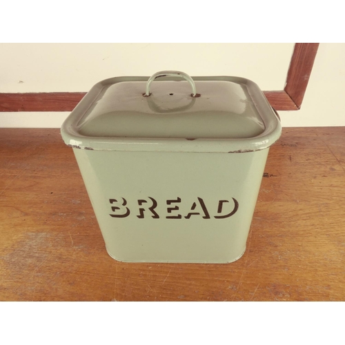 475 - A green enamel bread bin.