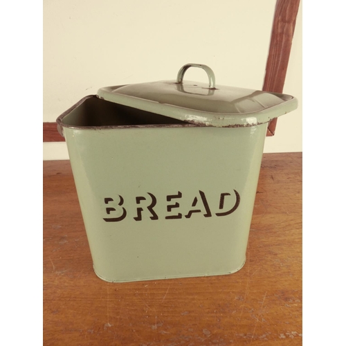 475 - A green enamel bread bin.