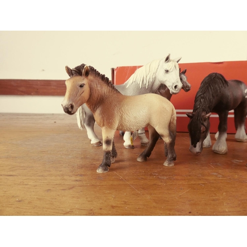 480 - A large collection of Schleich toy horses some with original labels.