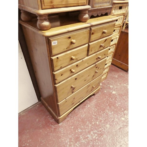 502 - A pine chest of 7 drawers, measuring 115cmx85cmx45cm.